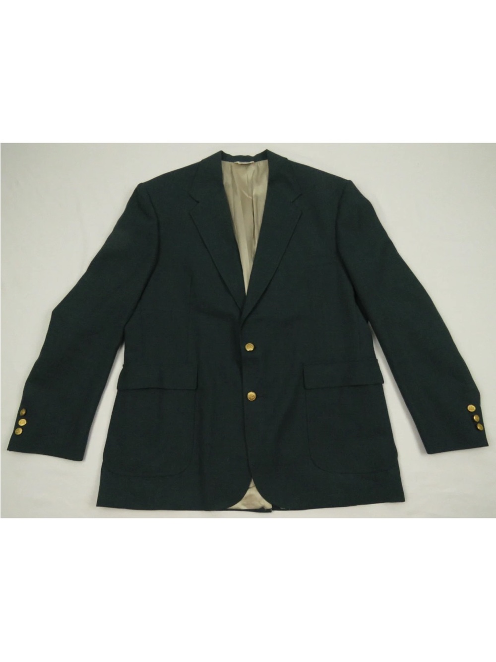 Vintage Stafford Wool Blend Green 2 Gold Button Blazer Sport Coat Jacket 46 L